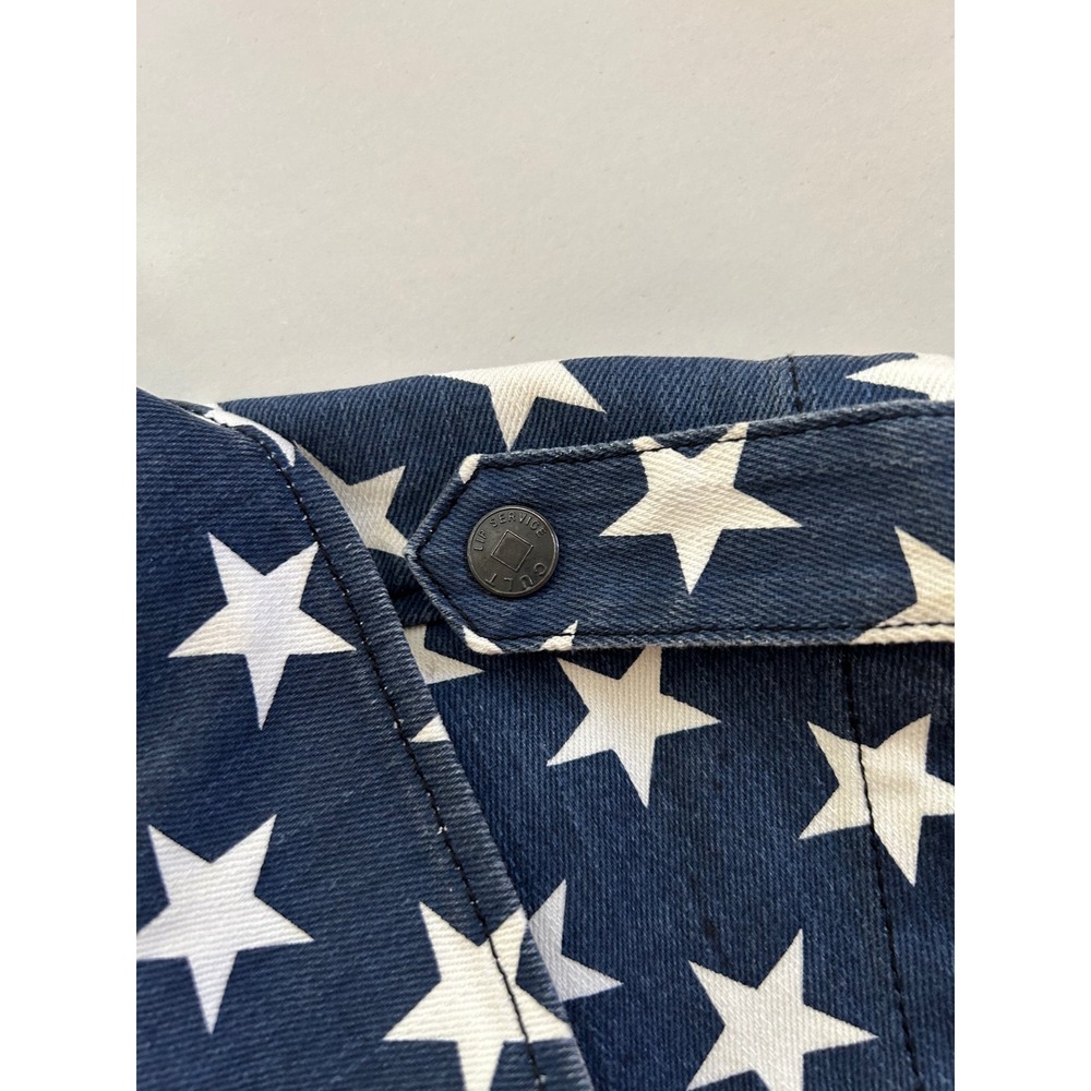 Lip‎ Service Cult Womans American Flag Denim Moto Vest Stars Stripes Medium Punk - Picture 5 of 8